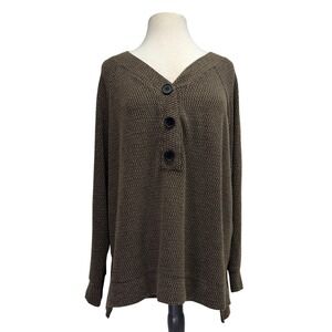French Laundry Womens 1X Brown Black Woven Button‎ Long Sleeve Top Shirt